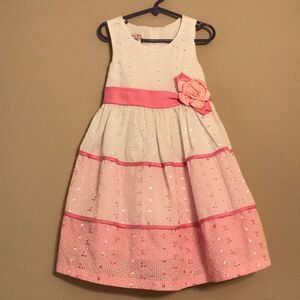 Jessica Ann Pink & White Eyelet Dress - Sz 5